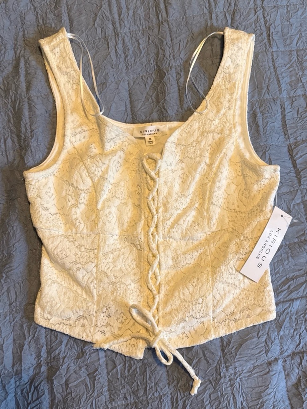 Kirious Cream Lace-Up Bustier Crop Top